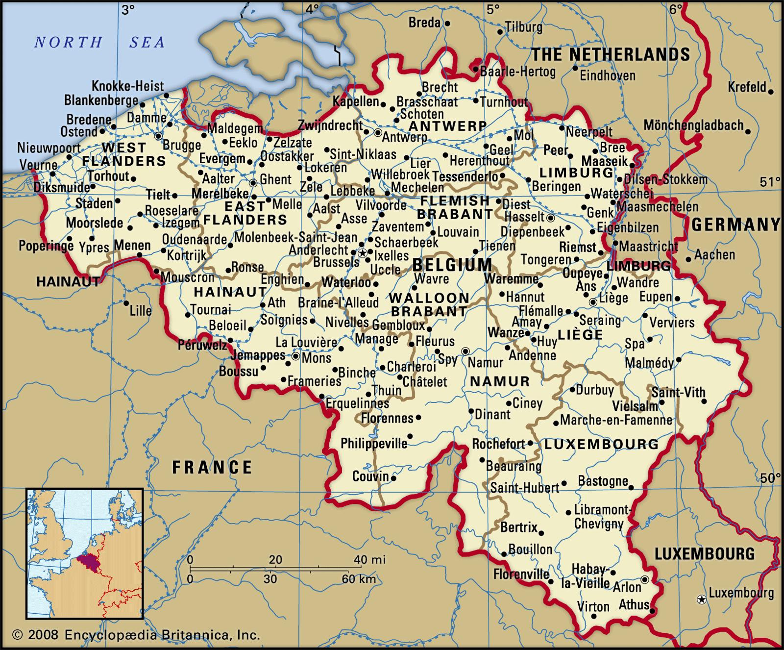 Carte Belgium Avec Villes 